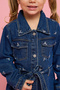 Girl's Dark blue Embroidered Denim Shirt Dress with Long Sleeves - 5