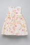 Girl's Beige Floral Printed Sleeveless Dress with Bloomers - 2