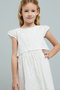 Girl's Cream Embroidered Dress with Crew Neck and Cap Sleeves - 5