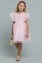 Girl's Pink Sequined Dress with Square Neck and Ruffle Sleeves - 2