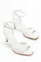 White Patent Leather Ankle Strap Single Strap Short Heeled Women's Sandals