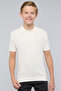 Boy's Cream Self Patterned Polo T-Shirt with Short Sleeves