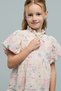 Girl's Cream Schiffli Dress with High Neck and Puff Sleeves - 5