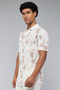 Men's Cream Patterned Polo T-Shirt with Short Sleeves - 2