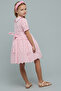 Girl's Pink Embroidered Dress with Peter Pan Collar and Puff Sleeves - 4