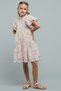 Girl's Cream Schiffli Dress with High Neck and Puff Sleeves - 2