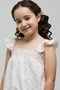 Girl's Cream Schiffli Dress with Square Neck and Ruffle Sleeves - 4