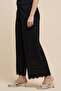 Women's Black Lace Wide Leg Pants with Elastic Waist - 2