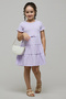 Girl's Purple Textured Tiered Dress with Crew Neck and Short Sleeves