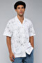 Men's Cream Printed Shirt with Revere Collar and Short Sleeves