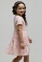 Girl's Pink Textured Tiered Dress with Crew Neck and Short Sleeves - 3