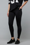 Women's Black Solid Leggings with Elastic Waist - 2