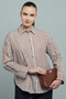 Women's Brown Striped Shirt with Classic Collar and Long Sleeves - 3
