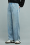 Women's Blue Washed Wide Leg Jeans with Elastic Waist - 2
