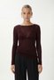 Women's Scarlet Semi-Transparent Boat Neck Ultra Light Burgundy Knitted Blouse - 4