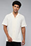 Men's Beige Textured Shirt with Revere Collar and Short Sleeves