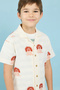 Boy's Beige Embroidered Shirt With Revere Collar And Short Sleeves - 2