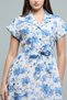 Women's Blue Floral Midi Dress with Revere Collar and Short Sleeves - 5