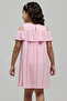 Girl's Pink Schiffli Dress with Crew Neck and Cold Shoulder - 3
