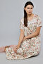 Women's Cream Printed Nightgown with Square Neck and Short Sleeves