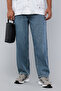 Men's Blue Washed Straight Fit Jeans with Elastic Waist - 3