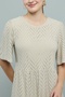 Women's Beige Schiffli Tiered Dress with Crew Neck and Short Sleeves - 5
