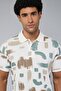 Men's White Patterned Polo T-Shirt with Short Sleeves - 5