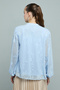 Women's Blue Jacquard Top with Mandarin Collar and Balloon Sleeves - 4
