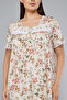 Women's Cream Printed Nightgown with Square Neck and Short Sleeves - 5