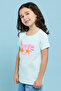Girl's Blue Printed T-Shirt with Crew Neck and Short Sleeves - 2