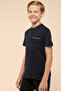 Boy's Dark blue Contrast Tipping T-Shirt with Mandarin Collar and Short Sleeves - 2