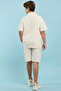 Boy's Beige Embroidered Shirt and Shorts Set - 4