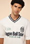 Men's Cream Typography Print T-Shirt with V-Neck and Short Sleeves - 4