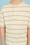 Boy's Beige Striped T-Shirt With Henley Neck And Short Sleeves - 5
