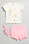 Girl's Cream Printed Clothing Set with Headband