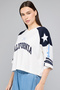Women's Cream Color Block T-Shirt with V-Neck and Short Sleeves - 2