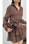 Women's Layered Skirted Lace Belted Long Sleeve Mini Crepe Dress - 2