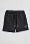 Boy's Black Print Detail Knitted Shorts with Drawstring Waist