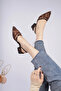 Women's Brown Embroidered and Beaded Heeled Shoes - 5