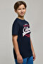 Boy's Dark blue Printed T-Shirt with Crew Neck and Short Sleeves - 2