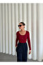 Burgundy Buttoned Long T-Shirt - 5