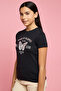 Girl's Black Printed T-Shirt with Crew Neck and Short Sleeves - 3