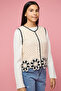 Girl's Beige Crochet Sleeveless Top with V-Neck - 4