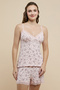 Women's Pink Floral Printed Strappy Shorty Pyjama Set