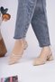 Women's beige embroidered and beaded heeled shoes - 7