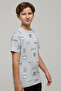 Boy's Gray Printed T-Shirt with Crew Neck and Short Sleeves - 3