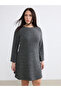 Soulife Gray Plus Size Crew Neck A-Line Dress with Stones - 2