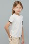 Girl's Cream Crochet Detail T-Shirt With Crew Neck And Short Sleeves - 2