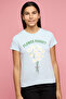 Girl's Blue Printed T-Shirt with Crew Neck and Short Sleeves
