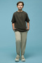 Boy's Green Textured T-Shirt with Henley Neck and Short Sleeves